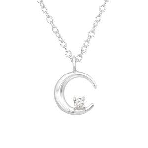 Sterling Silver CZ Crescent Moon Necklace Celestial Jewelry